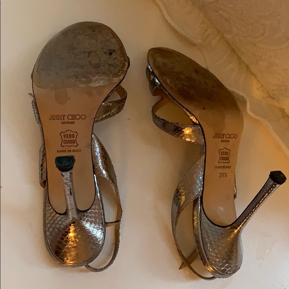 Jimmy Choo Silver Snakeskin Strappy Sandals 39.5 - Picture 5 of 6